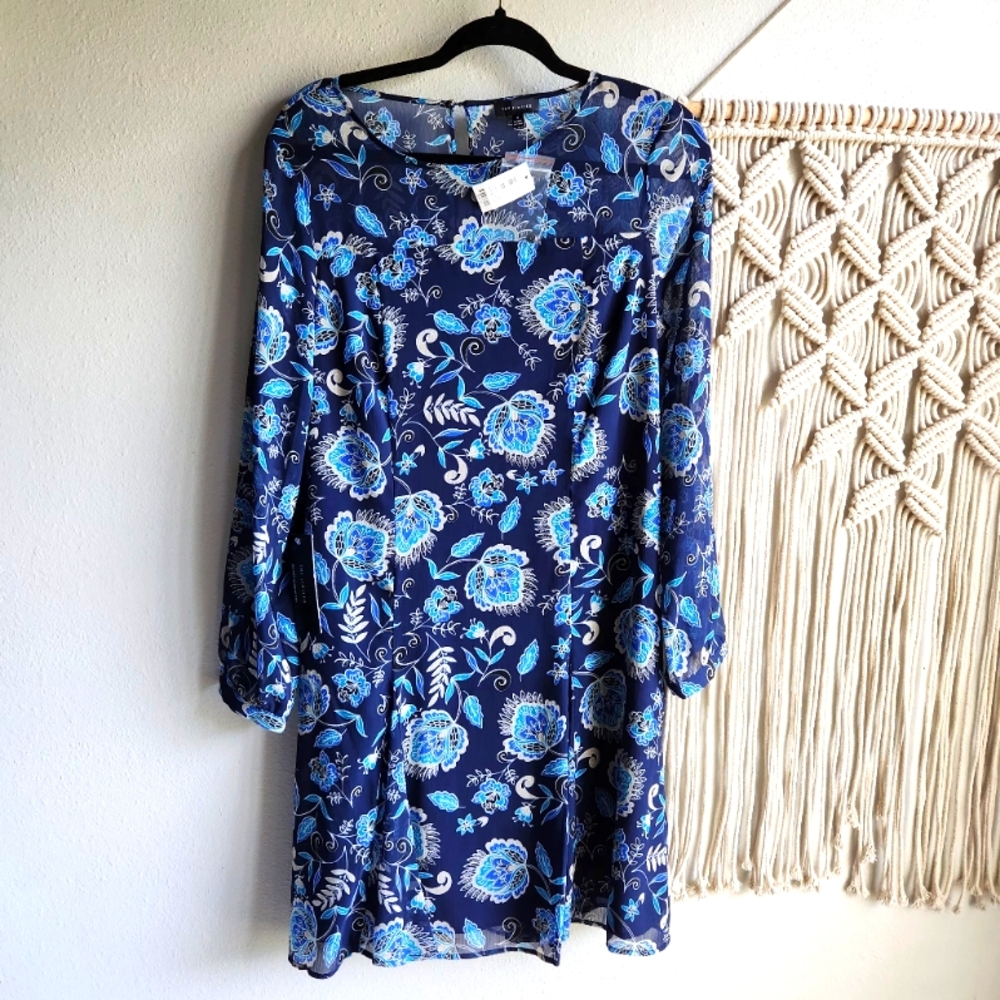 The‎ Limited Navy Blue White Floral Dress | Long Sleeve Professional | Sz 8 NWT